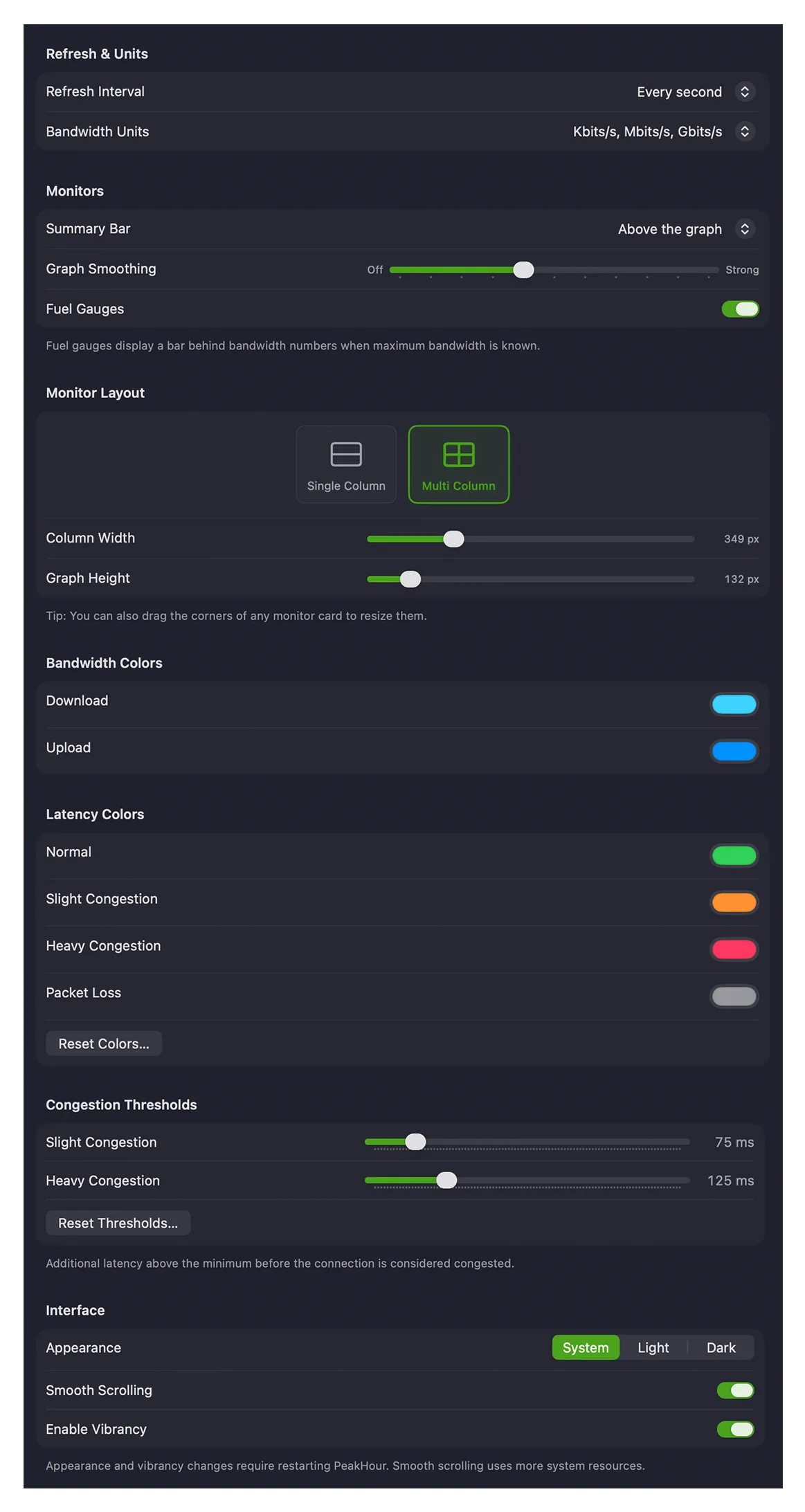 The Display settings page
